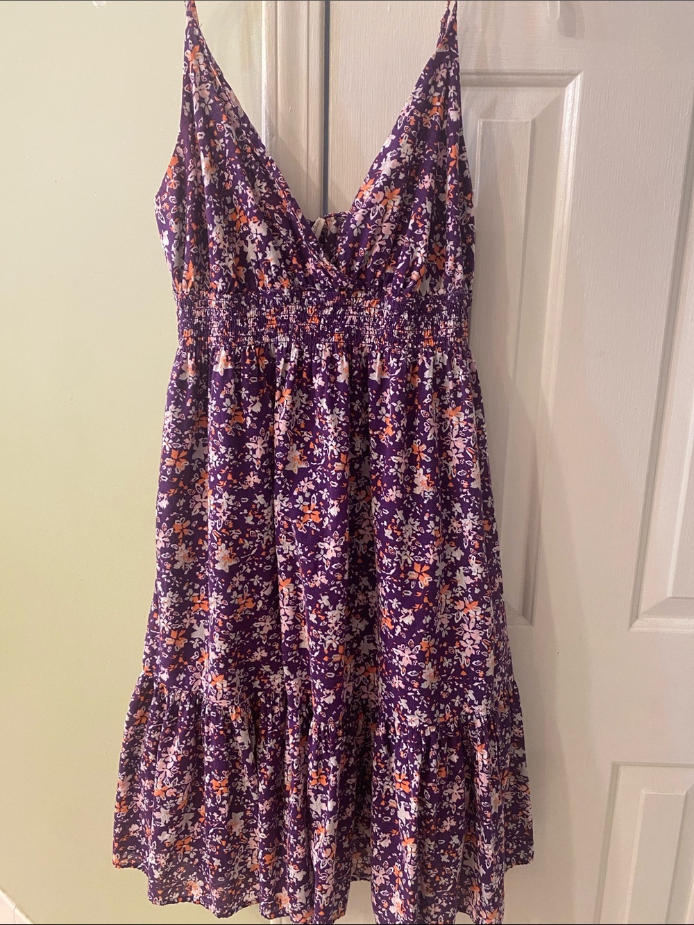 Old Navy Purple Floral V-Neck Midi Dress